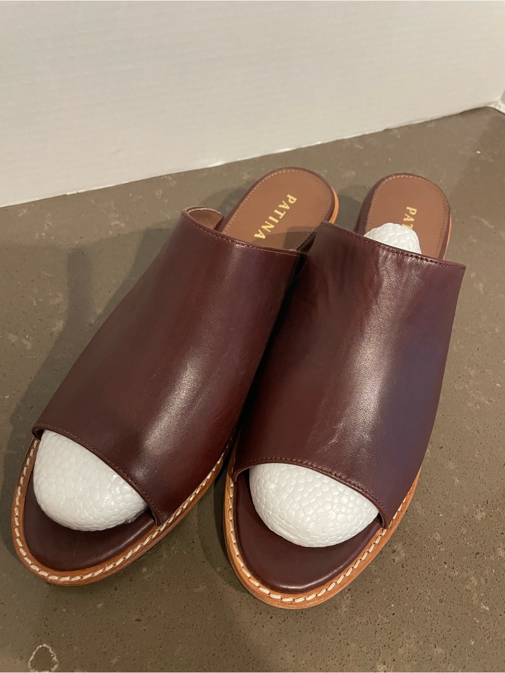Dark Brown Leather Slide Sandals by Patina